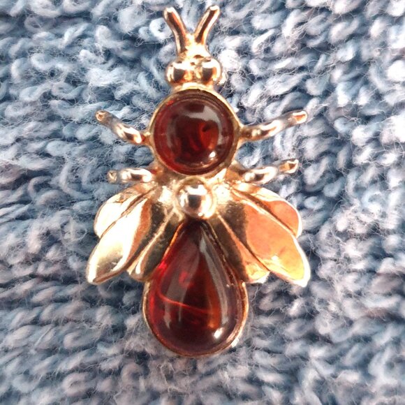 1’’ Genuine Baltic Amber 925 Sterling Silver Bumblebee Brooch - Picture 4 of 9